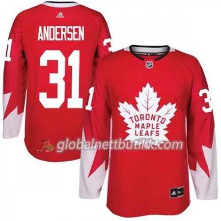 Toronto Maple Leafs Hockeydrakt Frederik Andersen 31 2017-2018 Rød Alternate Adidas Authentic - Herre